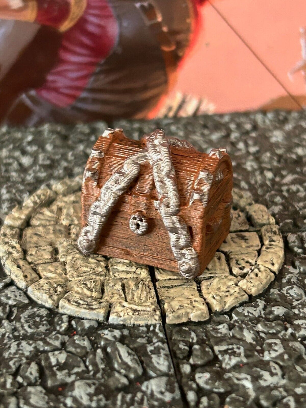 Wooden Chained Treasure Chest painted miniature Dungeon & Dragons D&D terrain