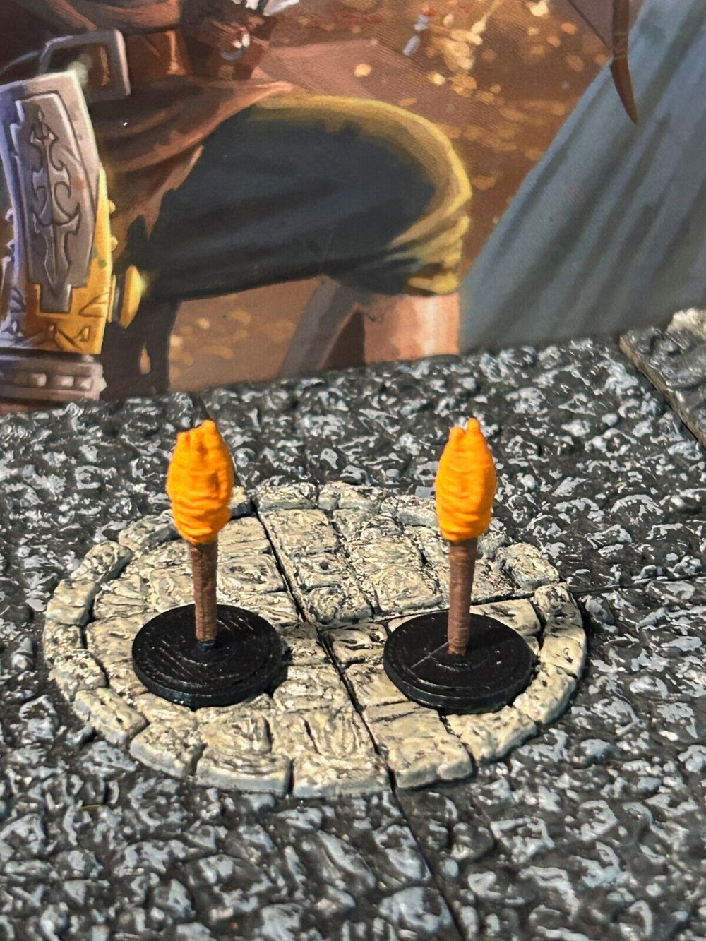 Torch 2 pack painted miniature Dungeon & Dragons D&D printed adventurer torches