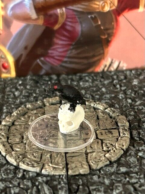 Raven on Skull painted miniature Dungeon & Dragons D&D bird find familiar druid