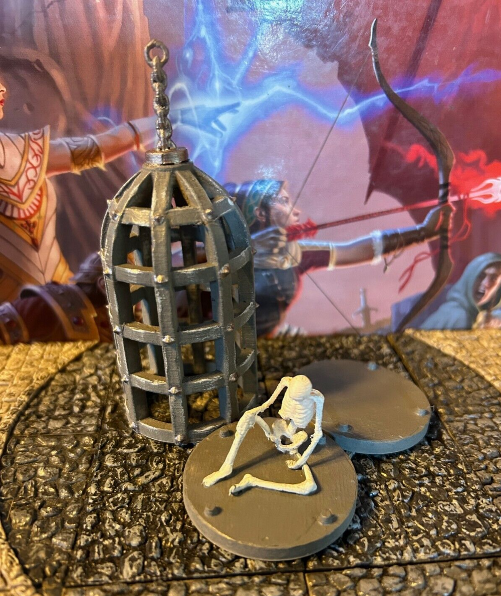 Large Iron Prisoner Cage 3 pc printed painted miniature Dungeon & Dragons D&D