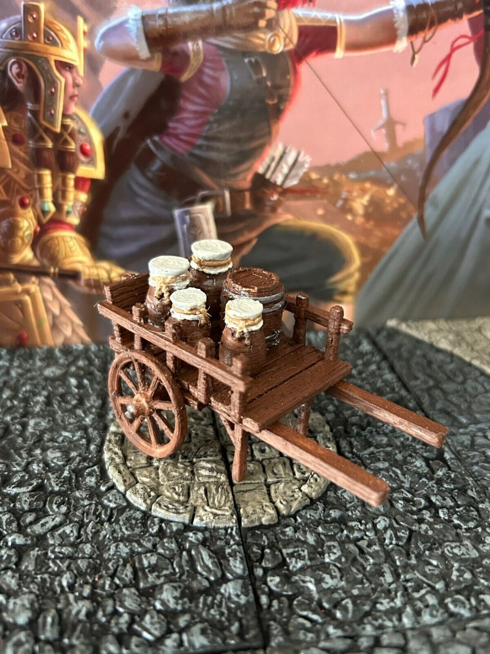 Wooden Barrel Cart 2 Wheel miniature Dungeon & Dragons D&D painted terrain wagon