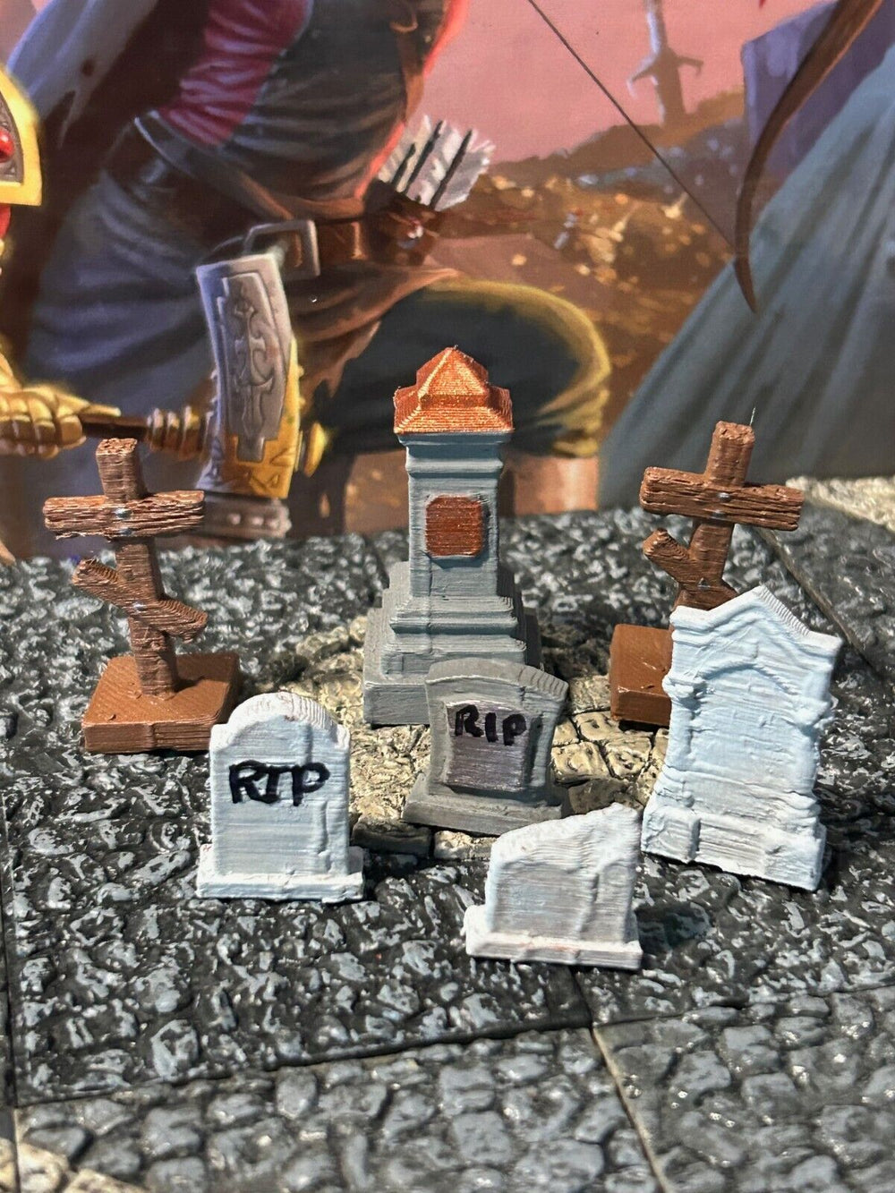 Graveyard Tombstones 7 pc set miniature Dungeon & Dragons D&D painted terrain