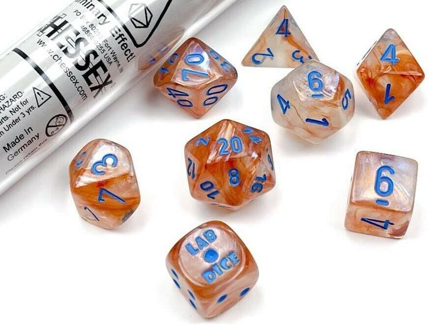 Chessex 30045 Lab Dice Borealis Poly Rose Gold dice 7 pc D&D Dungeons Dragons Z