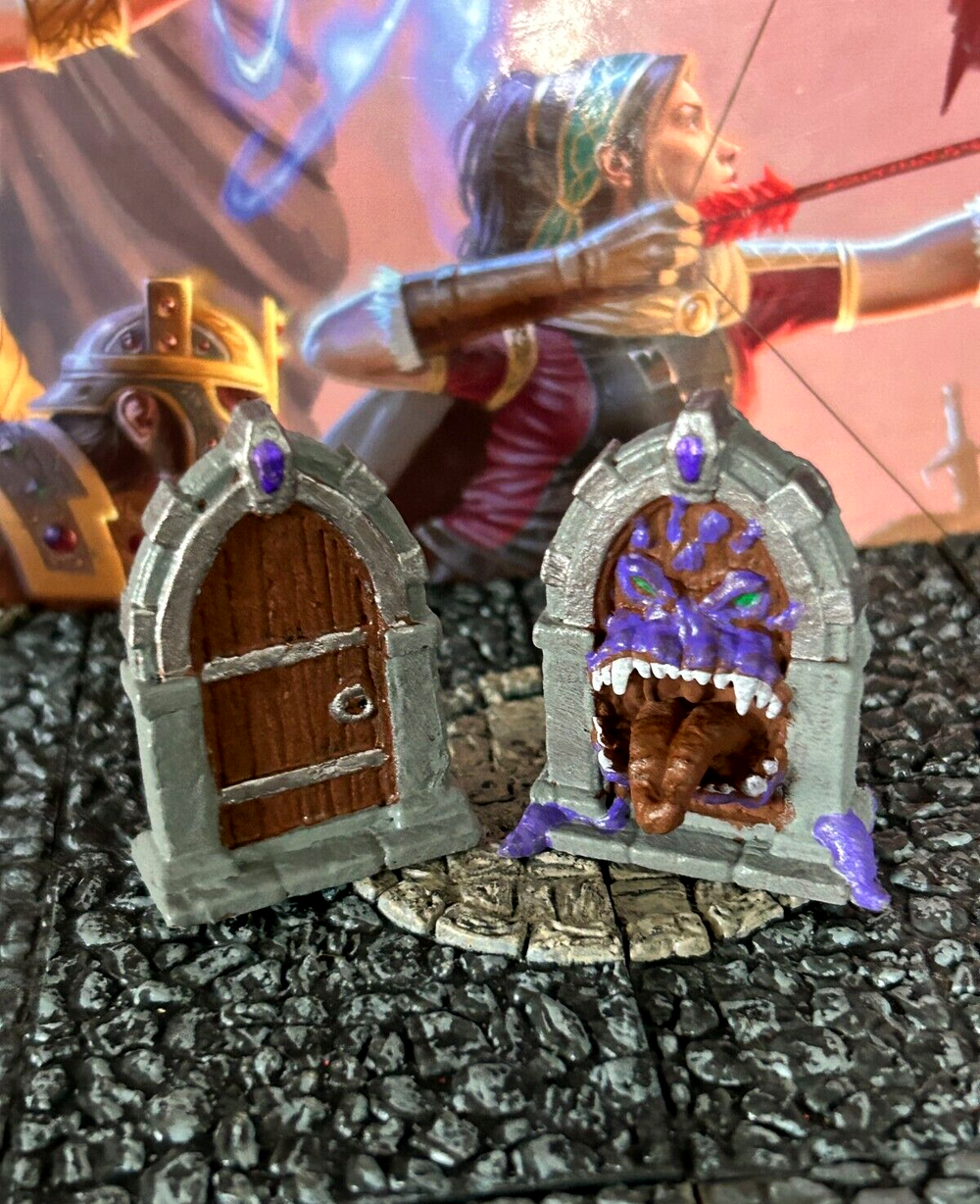 Mimic Dungeon Door 2pc set painted miniature Dungeon & Dragons D&D terrain doors