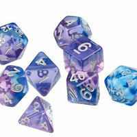 Sirius Violet Betta Purple 7 Dice Set + Blue d20 D&D dungeons dragons rpg 5e Z
