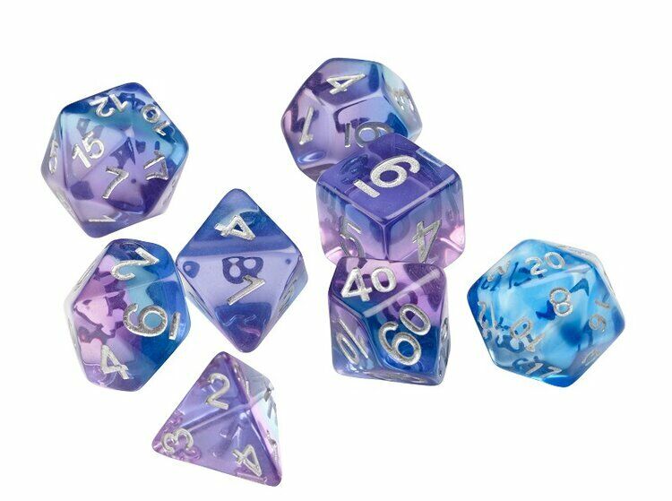 Sirius Violet Betta Purple 7 Dice Set + Blue d20 D&D dungeons dragons rpg 5e Z