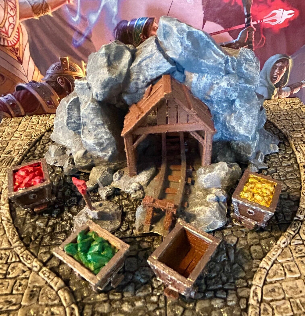 6pc Mountain Mine & Mining Carts miniature Dungeon & Dragons D&D painted terrain