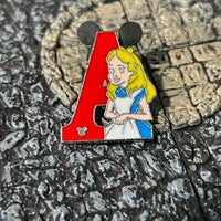 A Alphabet Alice in Wonderland Hidden Mickey Disney Collectible Trader Pin