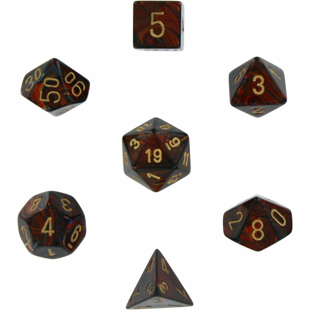 Chessex 27419 Scarab Blue Blood Gold 7 Dice Set D&D dungeons dragons rpg red Z