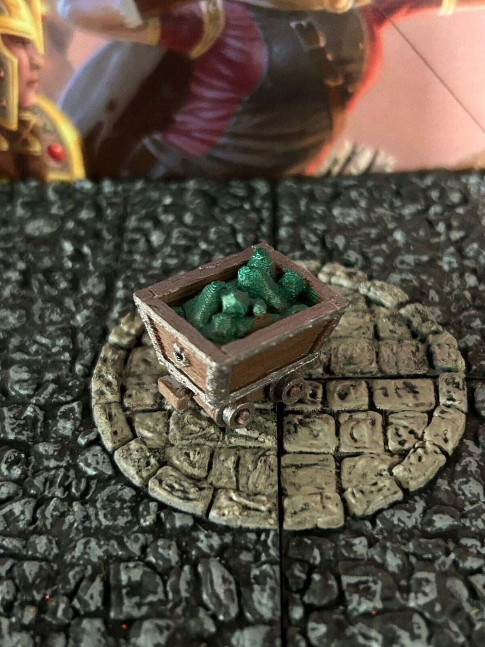 Green Crystal Mine Cart miniature Dungeon & Dragons D&D painted terrain mining