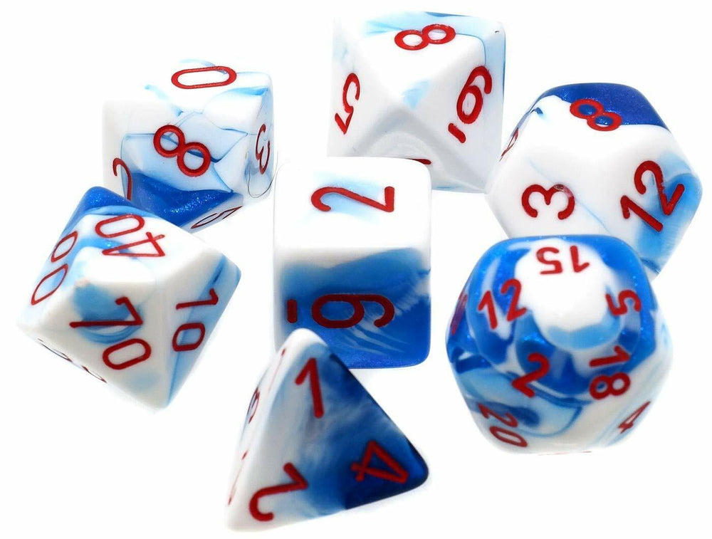 Chessex 26457 Gemini Astral Blue White Red 7 Dice Set D&D dungeons dragons rpg Z