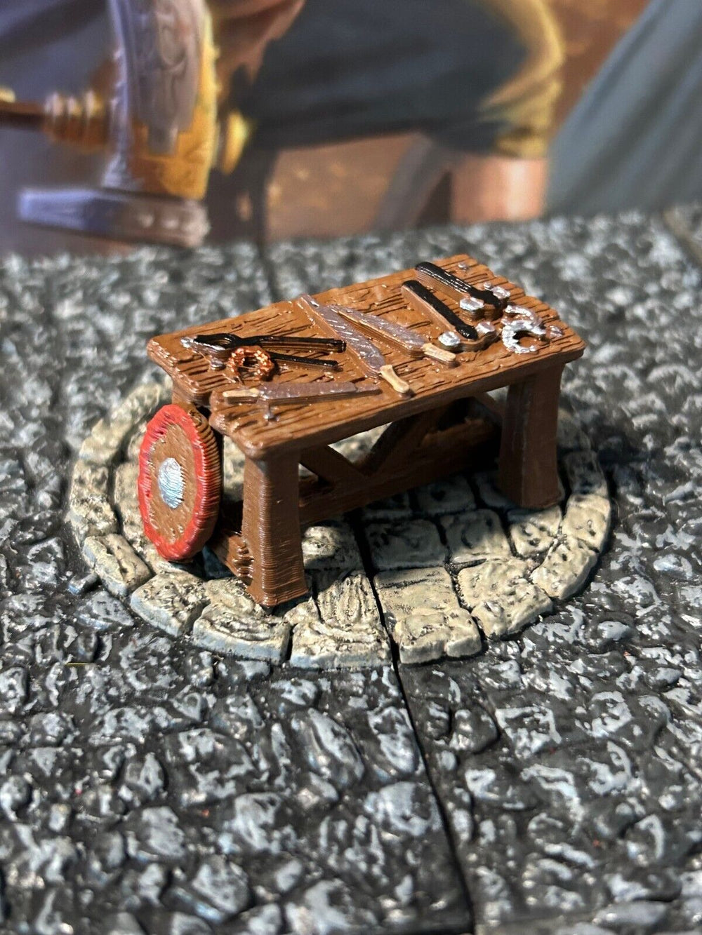 Wooden Forge Table with Tools miniature Dungeon & Dragons D&D printed painted