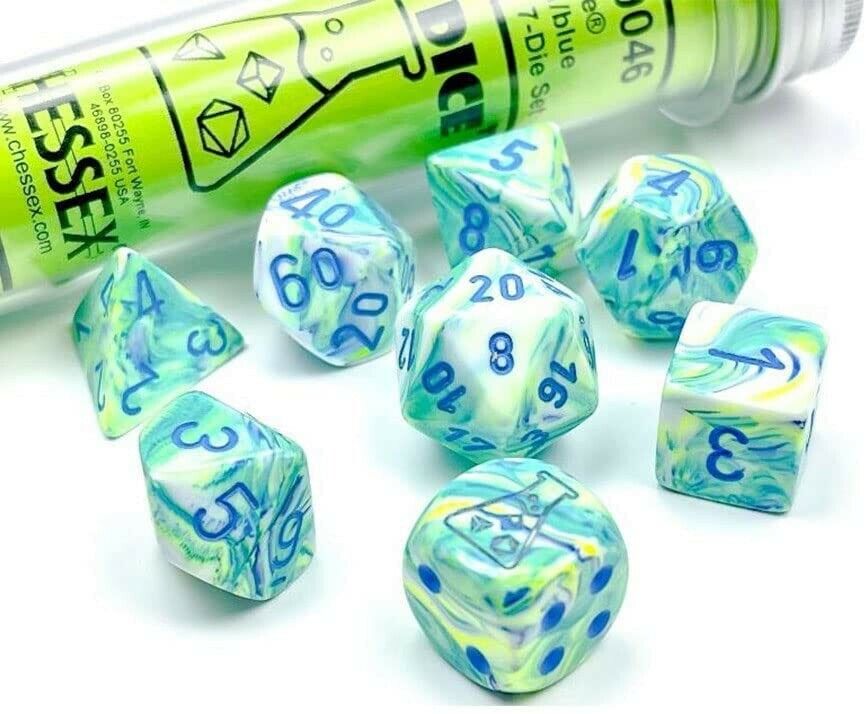 Chessex 30046 Lab Dice Festive Poly Garden Blue dice 7 pc D&D Dungeons Dragons Z
