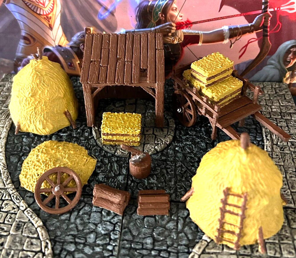 Farm Hay Cart Shed 10 pc Scene miniature Dungeon & Dragons D&D painted terrain