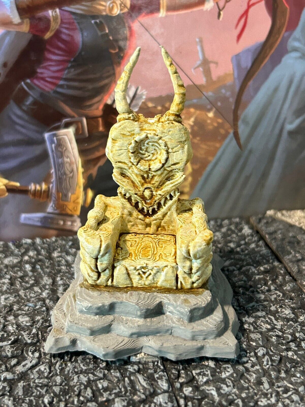 Bone Demon Faced Throne miniature Dungeon & Dragons D&D painted terrain yellow