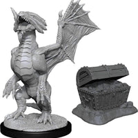 Bronze Dragon Wyrmling & Chest Nolzur's D&D miniature Dungeons Dragons unpainted