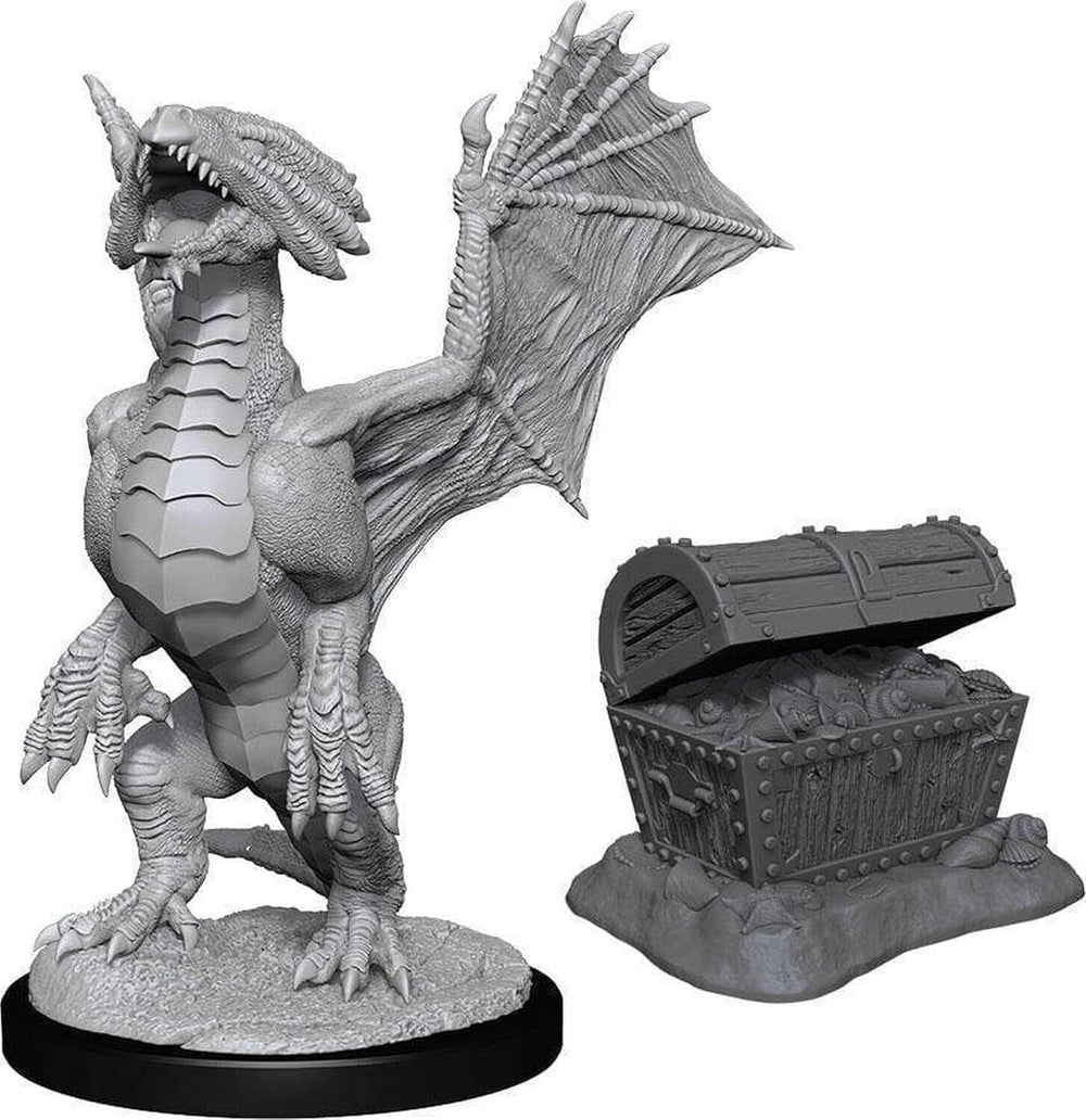 Bronze Dragon Wyrmling & Chest Nolzur's D&D miniature Dungeons Dragons unpainted