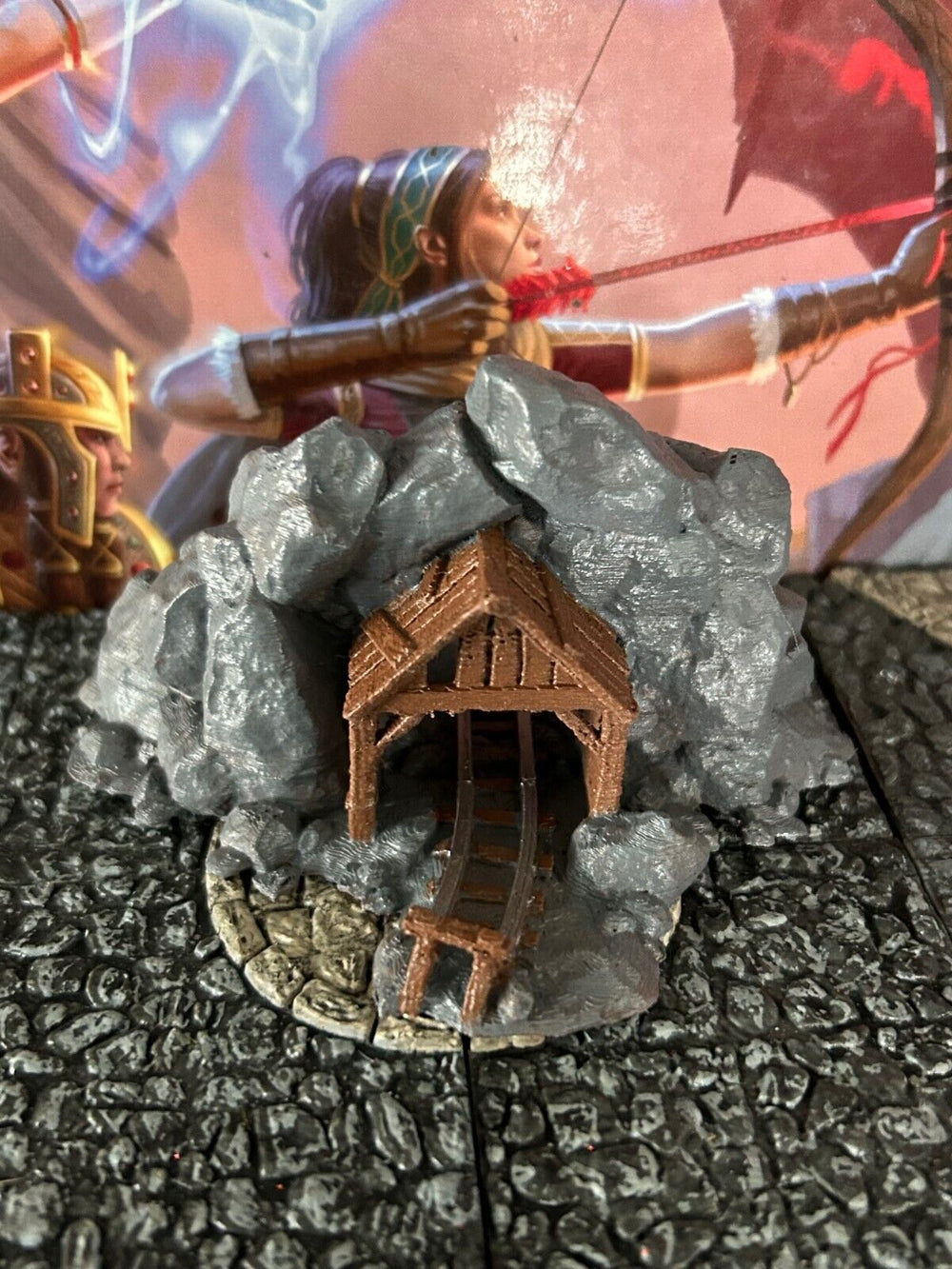 Stone Mountain Mine Opening miniature Dungeon & Dragons D&D painted terrain