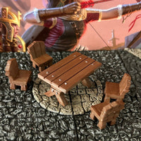 Tavern Table + 4 Chairs miniature Dungeon & Dragons D&D printed painted terrain