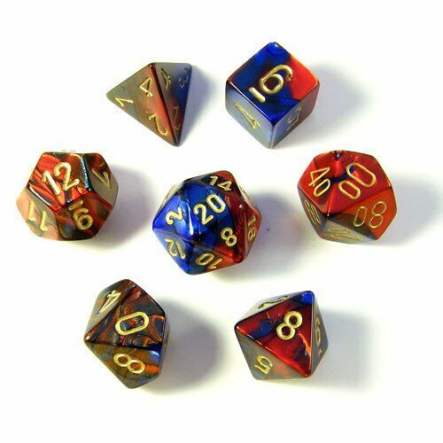 Chessex 26429 Gemini Blue Red Gold 7 Dice Set D&D dungeons dragons rpg red A