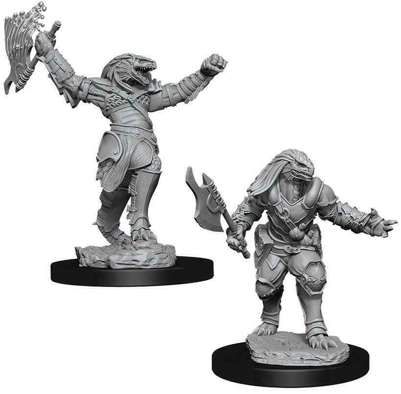 Female Dragonborn Fighter 2pk Nolzurs D&D miniature Dungeons Dragons unpainted Z