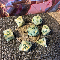 Ivory Green Marble w/ Green numbers 7 pc Dice Set D&D dungeons dragons resin